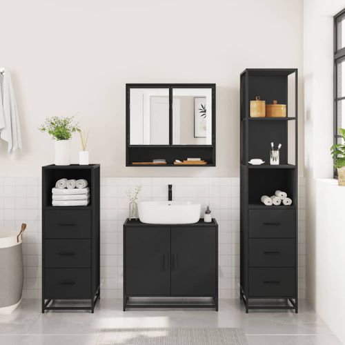 Ensemble de meubles salle de bain 4 pcs noir bois d'ingénierie - Photo n°3; ?>