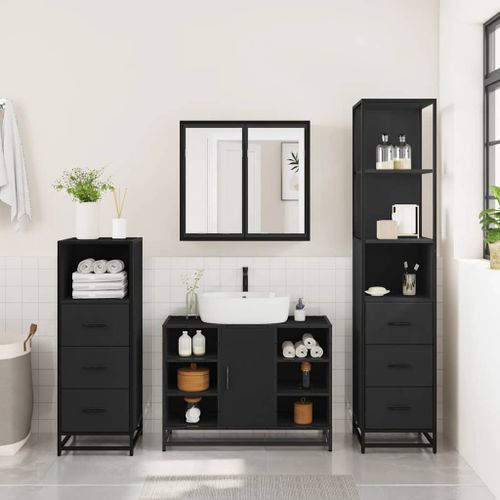 Ensemble de meubles salle de bain 4 pcs noir bois d'ingénierie - Photo n°3; ?>