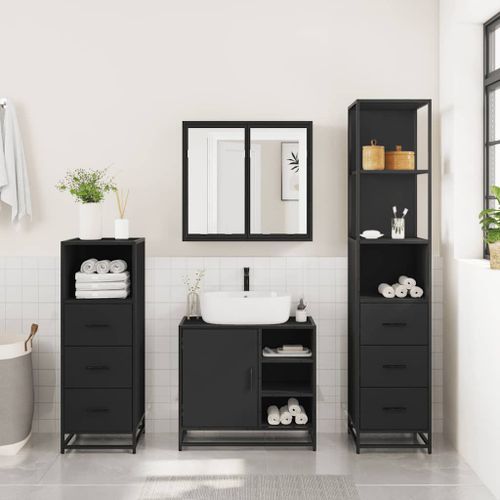 Ensemble de meubles salle de bain 4 pcs noir bois d'ingénierie - Photo n°3; ?>