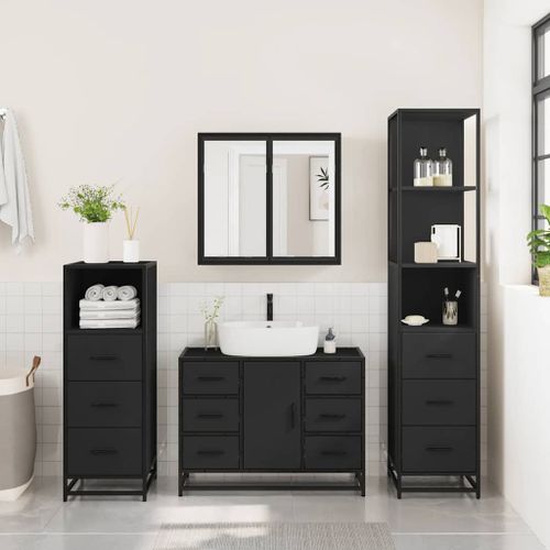 Ensemble de meubles salle de bain 4 pcs noir bois d'ingénierie - Photo n°3; ?>