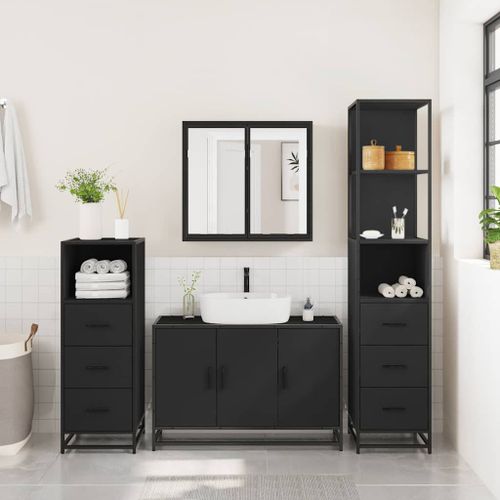 Ensemble de meubles salle de bain 4 pcs noir bois d'ingénierie - Photo n°3; ?>