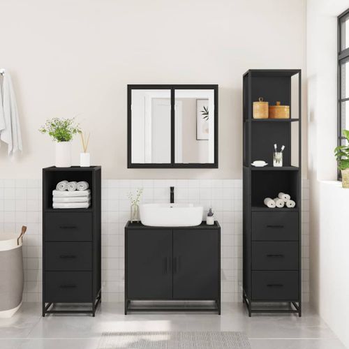 Ensemble de meubles salle de bain 4 pcs noir bois d'ingénierie - Photo n°3; ?>