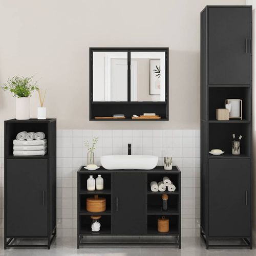 Ensemble de meubles salle de bain 4 pcs noir bois d'ingénierie - Photo n°3; ?>