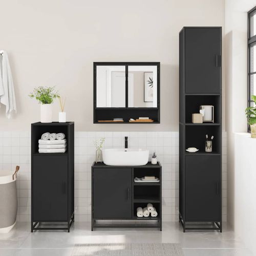 Ensemble de meubles salle de bain 4 pcs noir bois d'ingénierie - Photo n°3; ?>