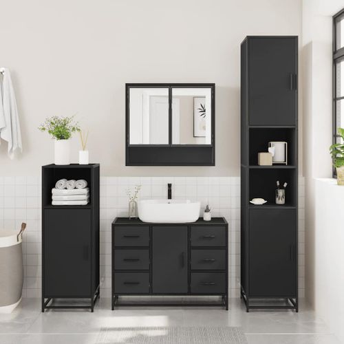 Ensemble de meubles salle de bain 4 pcs noir bois d'ingénierie - Photo n°3; ?>