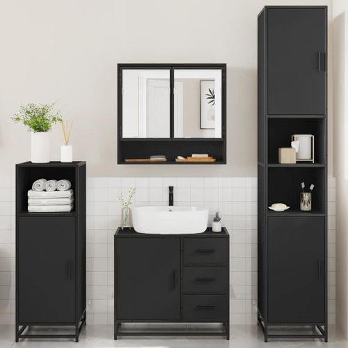 Ensemble de meubles salle de bain 4 pcs noir bois d'ingénierie - Photo n°3; ?>