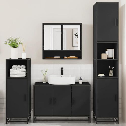 Ensemble de meubles salle de bain 4 pcs noir bois d'ingénierie - Photo n°3; ?>