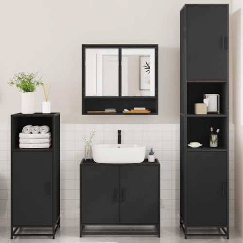 Ensemble de meubles salle de bain 4 pcs noir bois d'ingénierie - Photo n°3; ?>