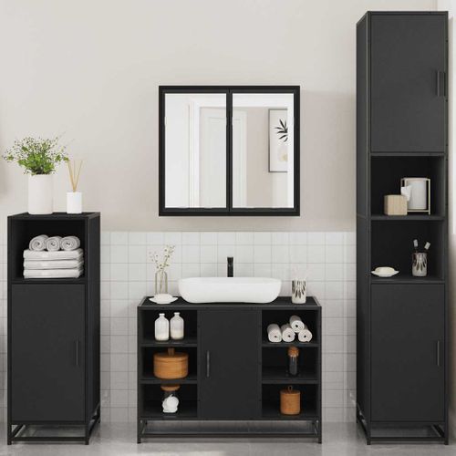 Ensemble de meubles salle de bain 4 pcs noir bois d'ingénierie - Photo n°3; ?>