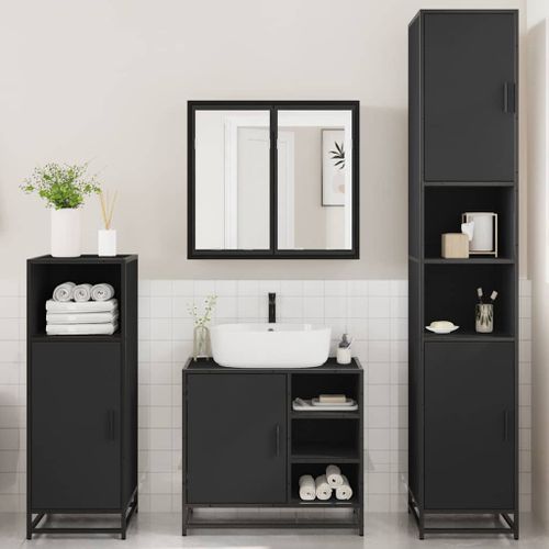 Ensemble de meubles salle de bain 4 pcs noir bois d'ingénierie - Photo n°3; ?>