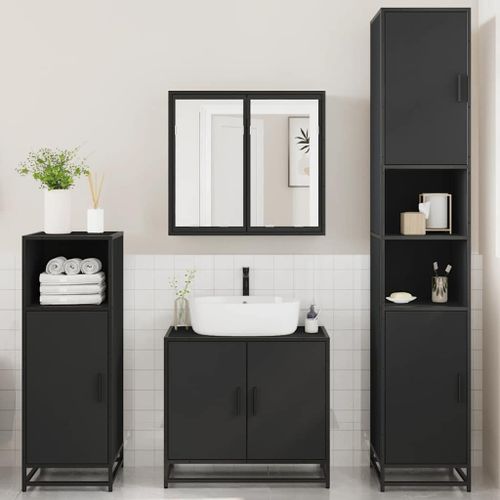 Ensemble de meubles salle de bain 4 pcs noir bois d'ingénierie - Photo n°3; ?>