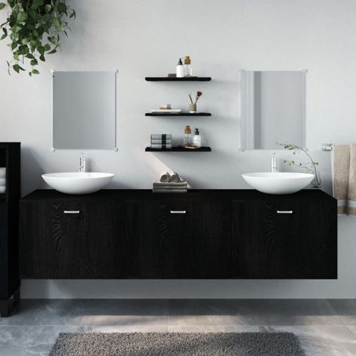 Ensemble de meubles salle de bain 6 pcs noir bois d'ingénierie - Photo n°2; ?>