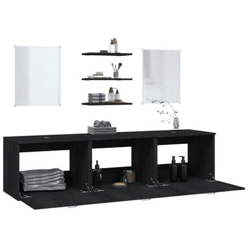 Ensemble de meubles salle de bain 6 pcs noir bois d'ingénierie - Photo n°3; ?>