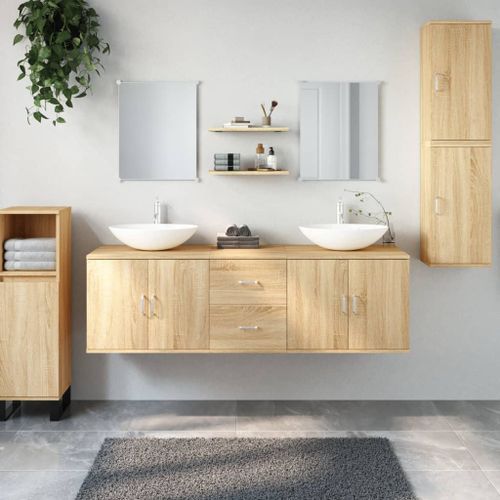 Ensemble de meubles salle de bain 7 pcs chêne bois d'ingénierie - Photo n°2; ?>