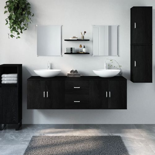 Ensemble de meubles salle de bain 7 pcs noir bois d'ingénierie - Photo n°2; ?>