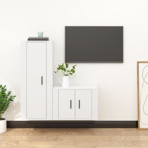 Ensemble de meubles TV 2 pcs Blanc Bois d'ingénierie - Photo n°2; ?>