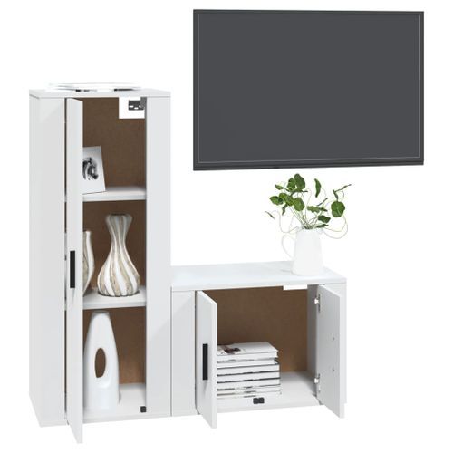 Ensemble de meubles TV 2 pcs Blanc Bois d'ingénierie - Photo n°3; ?>