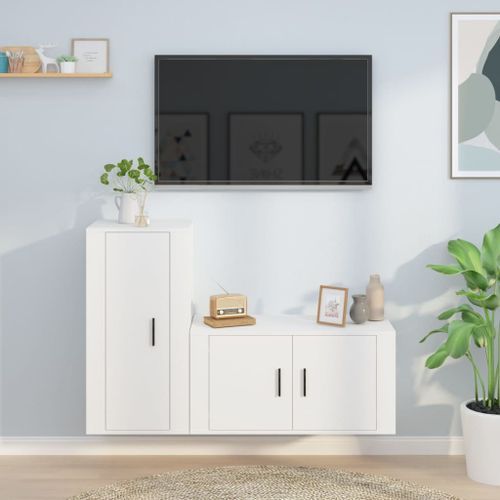 Ensemble de meubles TV 2 pcs Blanc Bois d'ingénierie - Photo n°2; ?>