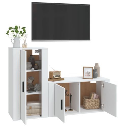 Ensemble de meubles TV 2 pcs Blanc Bois d'ingénierie - Photo n°3; ?>