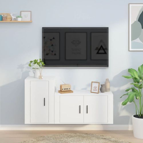 Ensemble de meubles TV 2 pcs Blanc Bois d'ingénierie - Photo n°2; ?>