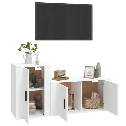 Ensemble de meubles TV 2 pcs Blanc Bois d'ingénierie - Photo n°3; ?>