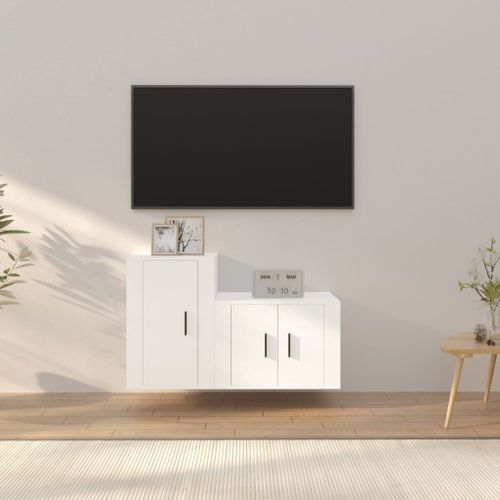 Ensemble de meubles TV 2 pcs Blanc Bois d'ingénierie - Photo n°2; ?>