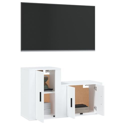 Ensemble de meubles TV 2 pcs Blanc Bois d'ingénierie - Photo n°3; ?>