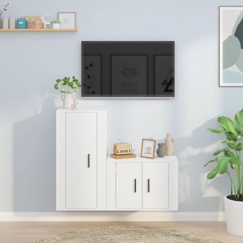 Ensemble de meubles TV 2 pcs Blanc Bois d'ingénierie - Photo n°2; ?>