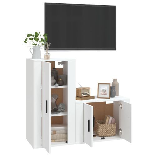 Ensemble de meubles TV 2 pcs Blanc Bois d'ingénierie - Photo n°3; ?>