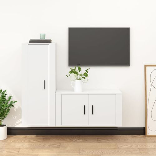 Ensemble de meubles TV 2 pcs Blanc Bois d'ingénierie - Photo n°2; ?>