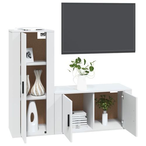 Ensemble de meubles TV 2 pcs Blanc Bois d'ingénierie - Photo n°3; ?>