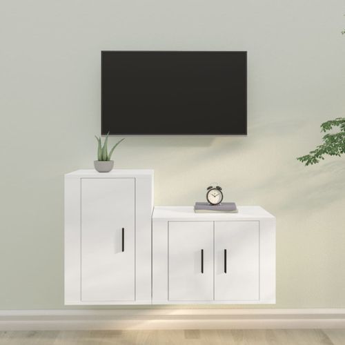 Ensemble de meubles TV 2 pcs Blanc Bois d'ingénierie - Photo n°2; ?>