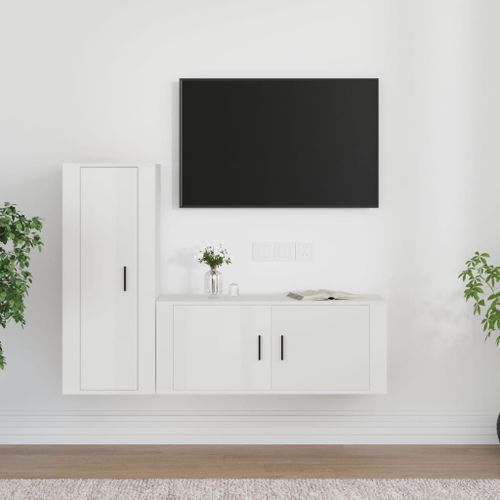 Ensemble de meubles TV 2 pcs blanc brillant bois d'ingénierie - Photo n°2; ?>