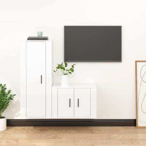 Ensemble de meubles TV 2 pcs blanc brillant bois d'ingénierie - Photo n°2; ?>