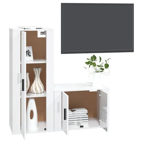 Ensemble de meubles TV 2 pcs blanc brillant bois d'ingénierie - Photo n°3; ?>