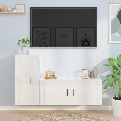 Ensemble de meubles TV 2 pcs blanc brillant bois d'ingénierie - Photo n°2; ?>