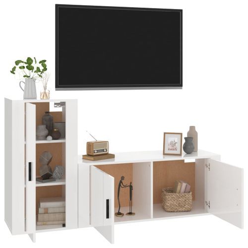 Ensemble de meubles TV 2 pcs blanc brillant bois d'ingénierie - Photo n°3; ?>