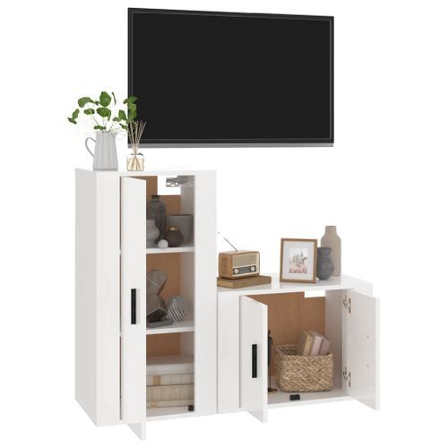 Ensemble de meubles TV 2 pcs blanc brillant bois d'ingénierie - Photo n°3; ?>