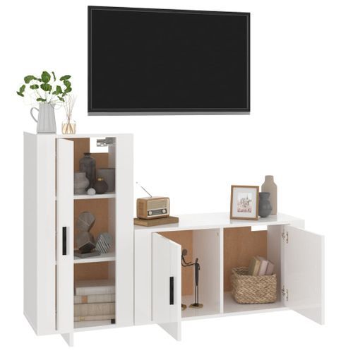 Ensemble de meubles TV 2 pcs blanc brillant bois d'ingénierie - Photo n°3; ?>