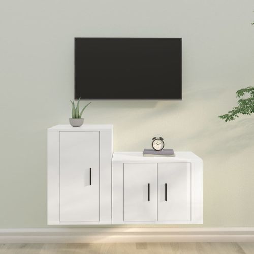 Ensemble de meubles TV 2 pcs blanc brillant bois d'ingénierie - Photo n°2; ?>