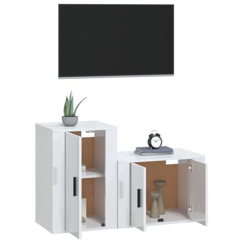 Ensemble de meubles TV 2 pcs blanc brillant bois d'ingénierie - Photo n°3; ?>