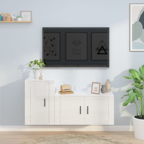 Ensemble de meubles TV 2 pcs blanc brillant bois d'ingénierie - Photo n°2; ?>