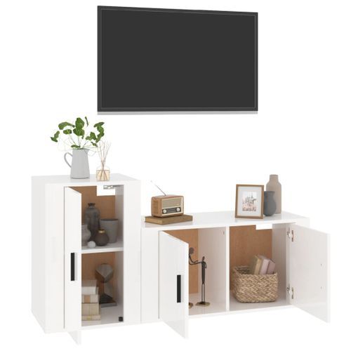 Ensemble de meubles TV 2 pcs blanc brillant bois d'ingénierie - Photo n°3; ?>