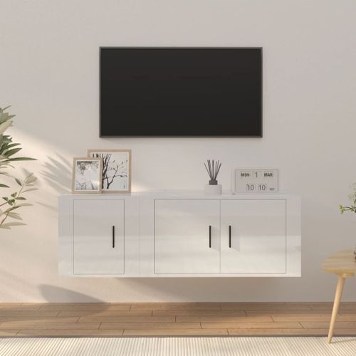 Ensemble de meubles TV 2 pcs blanc brillant bois d'ingénierie - Photo n°2; ?>