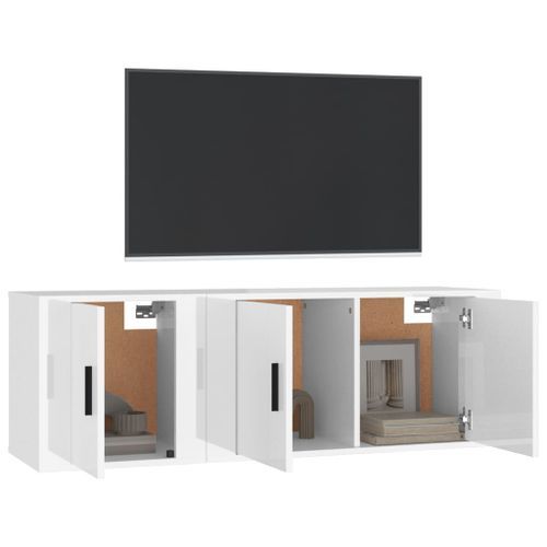 Ensemble de meubles TV 2 pcs blanc brillant bois d'ingénierie - Photo n°3; ?>