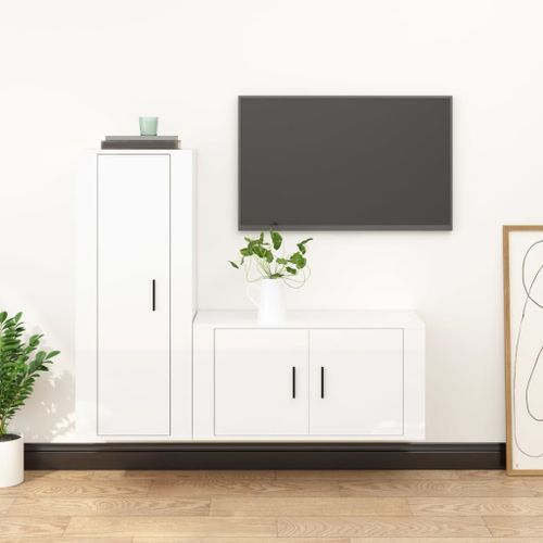 Ensemble de meubles TV 2 pcs blanc brillant bois d'ingénierie - Photo n°2; ?>