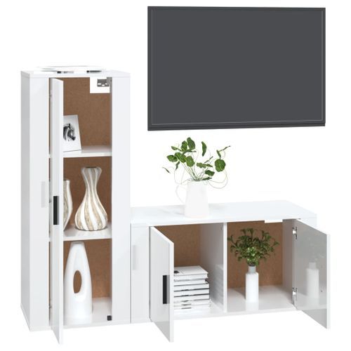 Ensemble de meubles TV 2 pcs blanc brillant bois d'ingénierie - Photo n°3; ?>