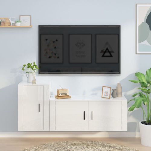 Ensemble de meubles TV 2 pcs blanc brillant bois d'ingénierie - Photo n°2; ?>