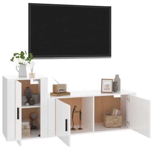 Ensemble de meubles TV 2 pcs blanc brillant bois d'ingénierie - Photo n°3; ?>