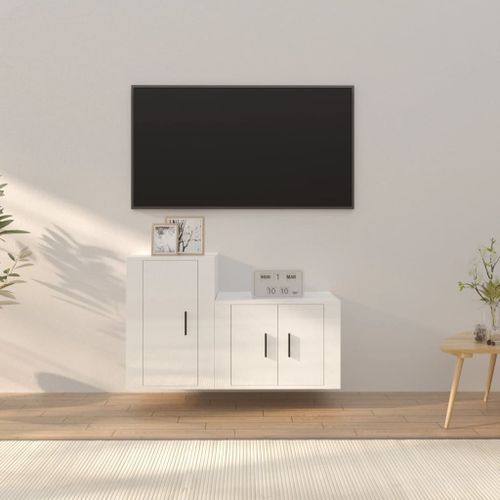 Ensemble de meubles TV 2 pcs blanc brillant bois d'ingénierie - Photo n°2; ?>